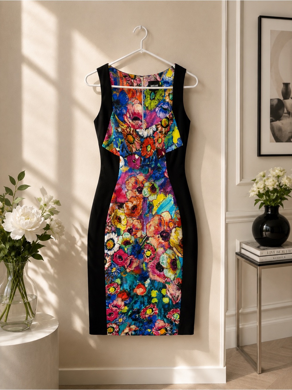 Just Cavalli Black Panel Floral Midi Dress